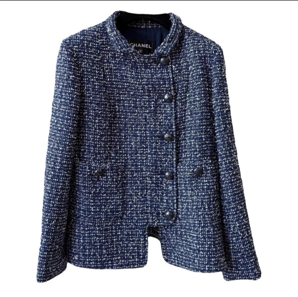 CHANEL Navy/White Tweed Blazer Size 40